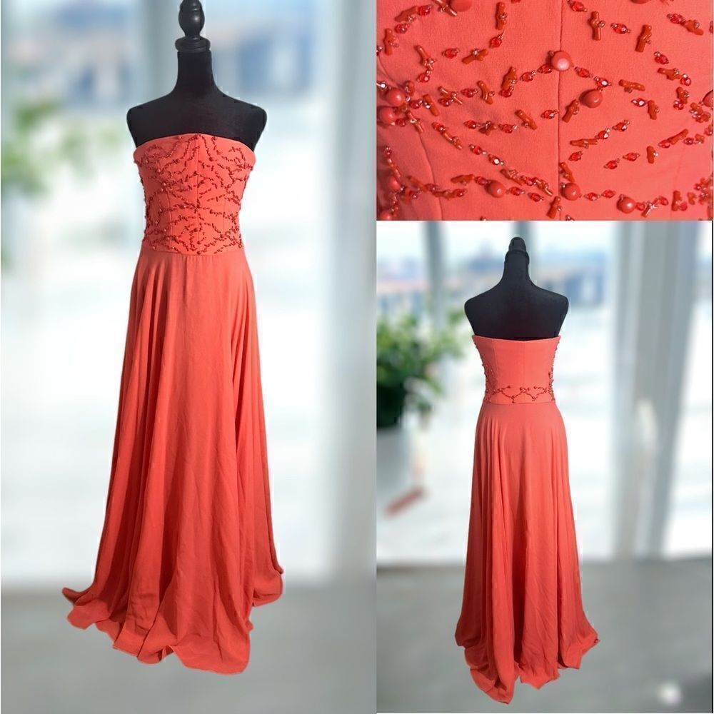 VINTAGE: Lorenzo Riva Couture 90’s Coral Reef Prom Beaded Dress Gown Size S